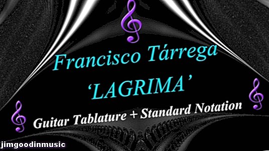 viihde - Lagrima, kirjoittanut Francisco Tárrega: Klassinen kitara -välilehti ja tavallinen notaatio