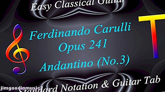 من السهل الغيتار الكلاسيكي: كارولي Opus 241 "Andantino No.3" في علامة التبويب والرموز القياسية