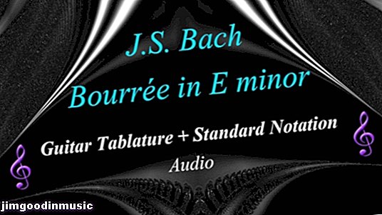 Bourrée in E Minor by JS Bach: ترتيب الغيتار الكلاسيكي في التدوين القياسي والمائدة