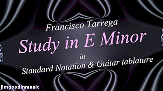 Tárrega õppetöö e-minor: lihtne klassikaline kitarr tavalises noodis ja kitarr