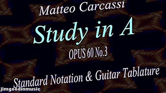 „Carcassi“: klasikinės gitaros etiudas, A, „Opus 60“ Nr. 3 standartinės notacijos ir gitaros skirtuke
